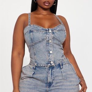 Denim Button-Up Corset Style cropped tank